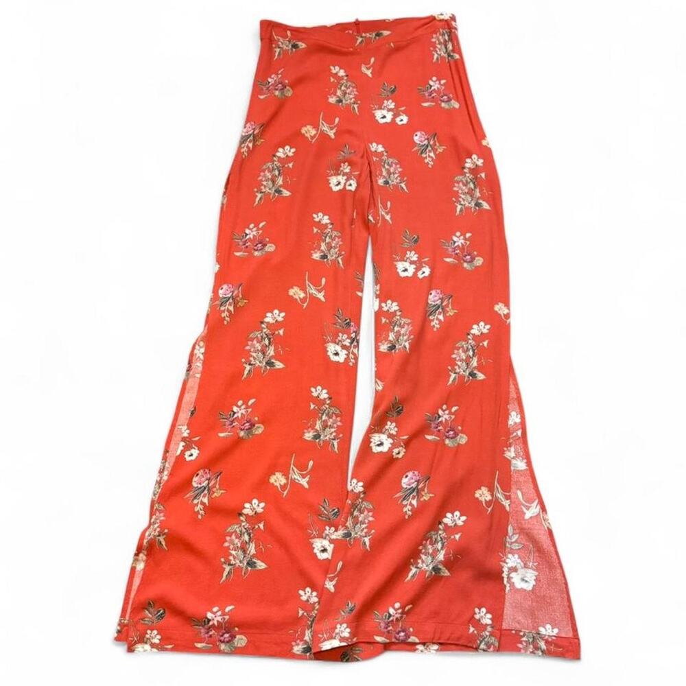 NEW William B Orange Floral Whimsigoth High-Rise Wide Leg Side-Split Pant — SM - Picture 3 of 6